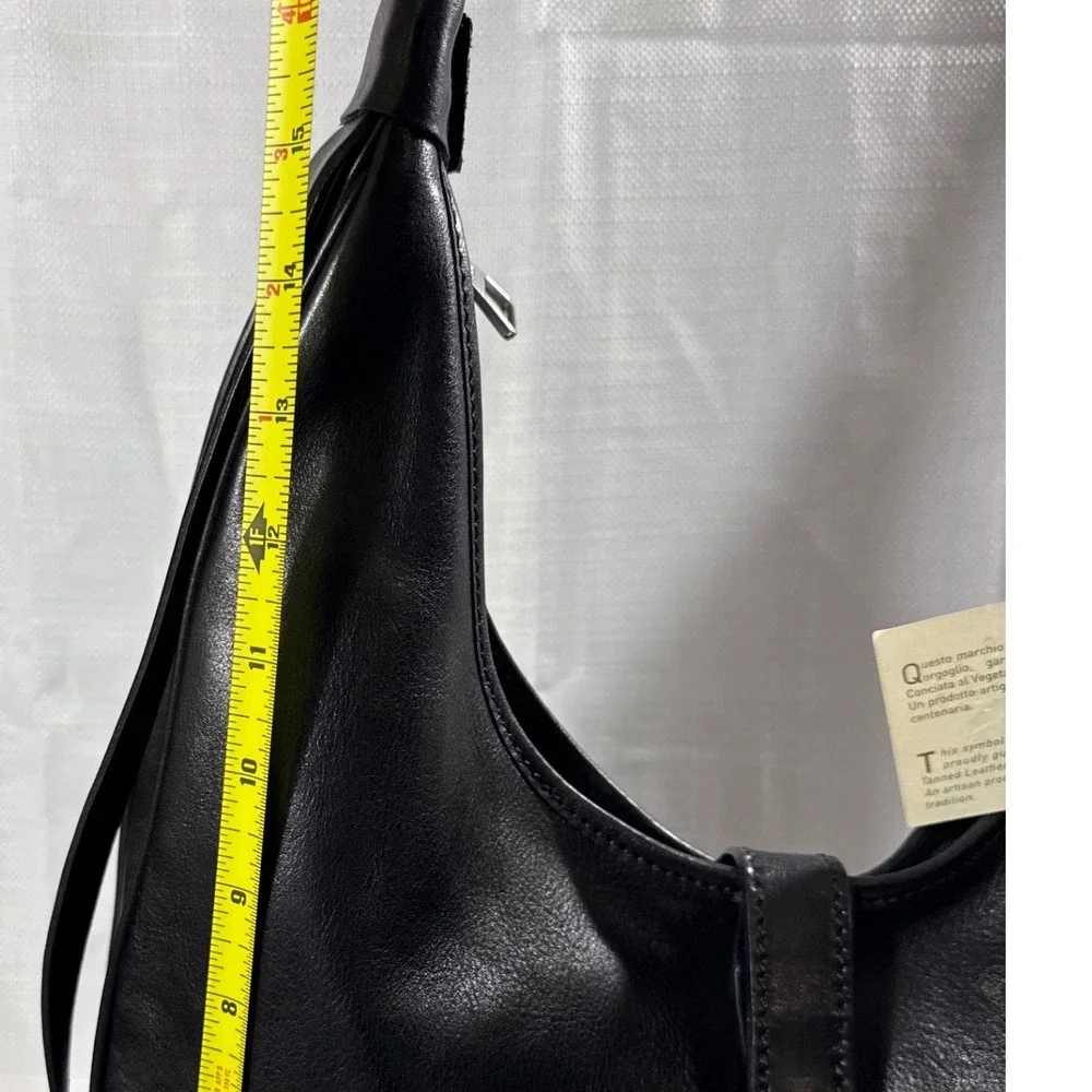 Vera Pelle Italiana Black Vegetable Tanned Leather Hobo Bag Made in Italy NWT